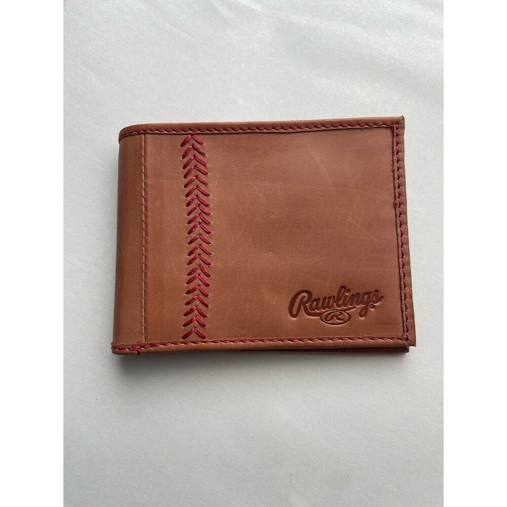 Rawlings Baseball Stitch Genuine Leather Bifold Wallet - TAN Modern Unique